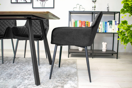 Czarne fotele do jadalni NOLA (2 sztuki) - Tapicerowane krzesła z podłokietnikami