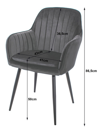 Krzesło z podłokietnikami LUGO - Tapicerowany szary-srebrny fotel do jadalni