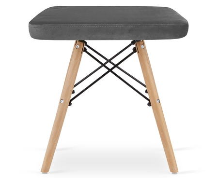 Tapicerowany szary taboret z aksamitu WERK - Stołek na drewnianych nogach