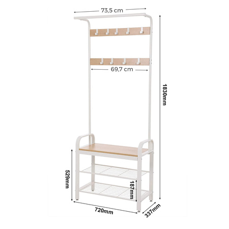 Biały wieszak na ubrania z ławką - Ławka do przedpokoju z wieszakiem - VASAGLE HSR40W