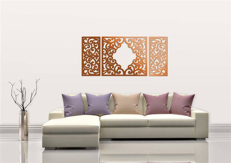 AŻUROWY TRYPTYK DEKORACYJNY, CLEMENTINE, DEKORACJA ŚCIENNA 3D, WŁOSKI STYL, ORNAMENT,75 x 160 cm, ZŁOTY