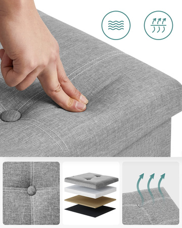 Składana pufa ze schowkiem - Szara pufa do przechowywania 110cm SONGMICS LSF077G05V1