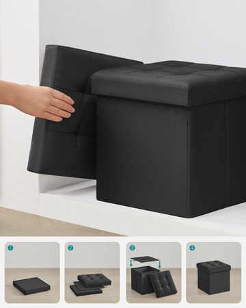 Czarna składana pufa ze schowkiem - Tapicerowana pufa do przechowywania SONGMICS LSF028B01