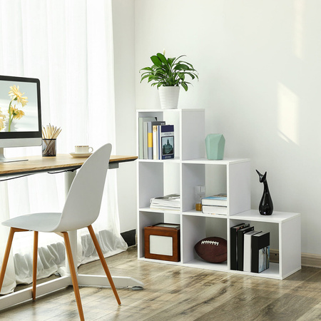 Biały regał schodkowy do salonu - Mały regał komorowy na książki - VASAGLE LBC63WT