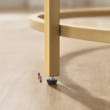 Złoty stolik kawowy z białym blatem - Okrągły stolik kawowy Glamour - VASAGLE LCT091A10