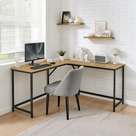 Industrialne biurko narożne - Biurko loftowe w kształcie litery L (Dąb Sonoma) VASAGLE LWD073B11