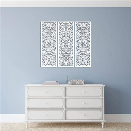 AŻUROWY TRYPTYK DEKORACYJNY, ALESSANDRIA, VINTAGE, RETRO, PANELE AŻUROWE, ORNAMENT, DEKORACJA ŚCIENNA 3D, BIAŁY