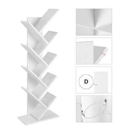 Biały regał na książki - Regał do salonu Drzewo - VASAGLE LBC11WTV1