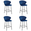 Tapicerowane hokery GATTA - Welurowe, granatowe krzesła barowe z oparciem (komplet 4)