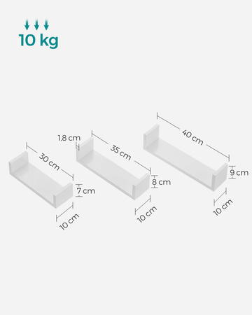 Białe wiszące półki ścienne - Zestaw 3 półek ściennych - SONGMICS - LWS40WT