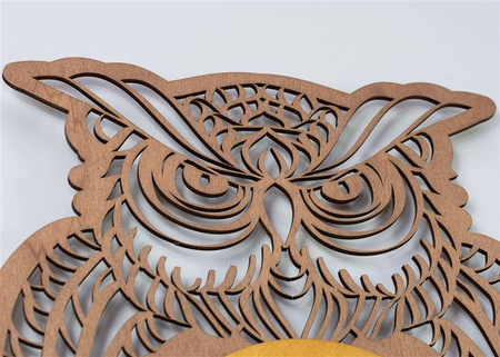 Efektowny zegar ścienny SOWA, ŁAPACZ SNÓW wykonany w stylu boho, kolor naturalnego drewna