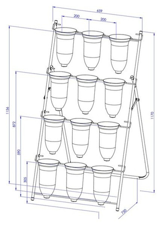 Stojak metalowy kaskadowy PANORAMA na 12 flakonów z kwiatami / wyposażenie kwiaciarni