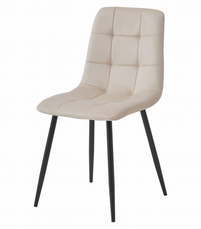 Proste beżowe krzesło KARA pokryte aksamitem - Tapicerowane krzesło kuchenne