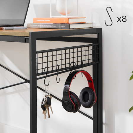 Biurko w stylu loftowym z wieszakami - Industrialne biurko komputerowe (Dąb Sonoma) VASAGLE LWD042B11