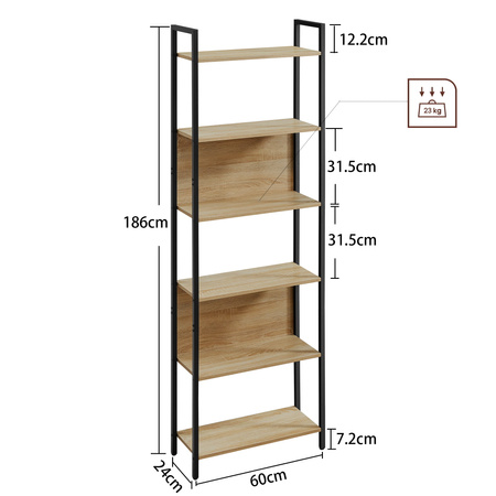 Wysoki rustykalny regał do salonu - Półka na książki Loft (Dąb Sonoma) VASAGLE LLS113B11