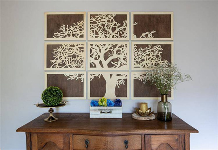 DEKORACYJNA, AŻUROWA MOZAIKA, TREE OF LIFE, 9 CZĘŚCI, BEJCA