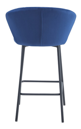 Tapicerowane hokery GATTA - Welurowe, granatowe krzesła barowe z oparciem (komplet 4)