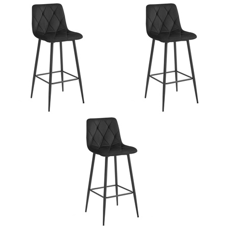 Krzesła barowe NADO - Tapicerowane, czarne hokery z oparciem (zestaw 3)