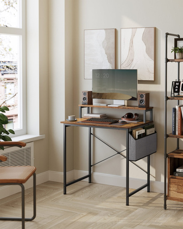 Małe loftowe biurko komputerowe z nadstawką i torbą na dokumenty - VASAGLE LWD080B01V1