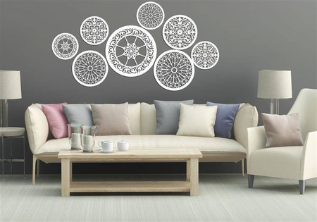 DEKORACYJNE PANELE AŻUROWE, ZESTAW 8 ROZET, PIĘKNA DEKORACJA ŚCIENNA 3D, CZARNY