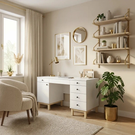 Biurko z dwoma kontenerami VERYSIMPL B-MODEL-2 — minimalistyczny blat i pełna konfiguracja