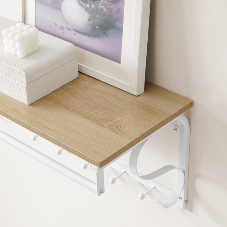 Biały wieszak ścienny do przedpokoju - Wieszak na ścianę z półką (Dąb Sonoma) VASAGLE LCR011W11