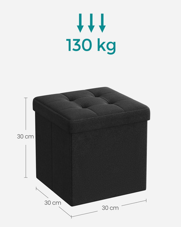 Czarna składana pufa ze schowkiem - Tapicerowana pufa do przechowywania SONGMICS LSF028B01