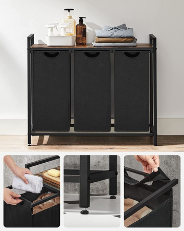 Czarny kosz na pranie 114l Loft - Kosz na bieliznę 3 komory - VASAGLE BLH301B01