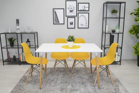 Plastikowe krzesło OSAKA - Nowoczesne, musztardowe krzesło na jasnych nogach