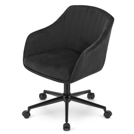 Welurowy czarny fotel biurowy obrotowy z aksamitu MINK - Krzesło biurowe na kółkach