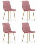 Różowe krzesła TURIN na jasnych nogach - Tapicerowane, pikowane, welurowe krzesła x4