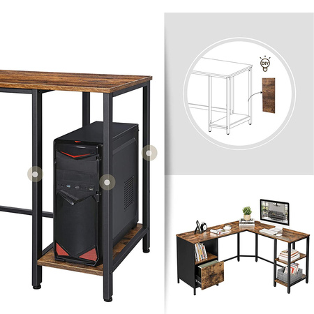 Narożne biurko z półkami i szufladą - Industrialne duże biurko do rogu - VASAGLE LWD75X-1