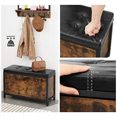 Industrialna szafka na buty z tapicerowanym siedziskiem do przedpokoju - VASAGLE LSB049B01