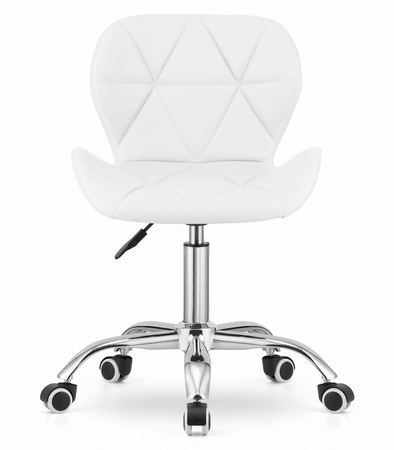 Biały fotel obrotowy AVOLA na kółkach - Obrotowe krzesło biurowe z ekoskóry