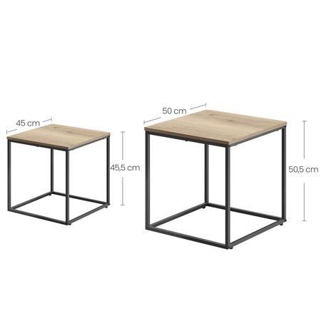 Zestaw dwóch stolików kawowych - Loftowe, metalowe stoliki kawowe z blatem sonoma