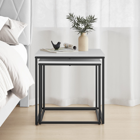 Zestaw 2 stolików do salonu - czarne nogi I biały blat - Loftowe stoliki kawowe