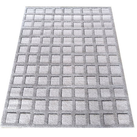 Nowoczesny dywan 80x150 / Serenity 03 - Szary dywan w kratkę do salonu, gruby i miękki