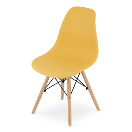 Plastikowe krzesło OSAKA - Nowoczesne, musztardowe krzesło na jasnych nogach