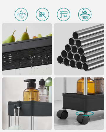 Czarny regał na kółkach - Wózek półka na kółkach (4 półki) - SONGMICS KSC008B01