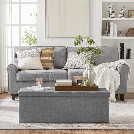 Pufa do przechowywania 110cm - Składana, duża, szara pufa ze schowkiem SONGMICS LSF77G