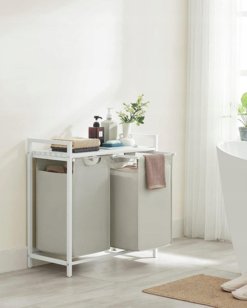 Biały kosz na pranie 92l Loft - Dwukomorowy kosz na bieliznę - VASAGLE BLH201W01