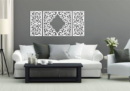 AŻUROWY TRYPTYK DEKORACYJNY, CLEMENTINE, DEKORACJA ŚCIENNA 3D, WŁOSKI STYL, ORNAMENT,75 x 160 cm, ZŁOTY