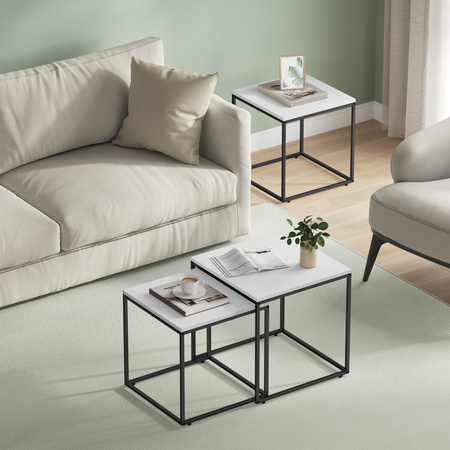 Zestaw 2 stolików do salonu - czarne nogi I biały blat - Loftowe stoliki kawowe