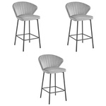 Tapicerowane szare krzesła barowe GATTA (3szt) - Welurowe hokery do wyspy