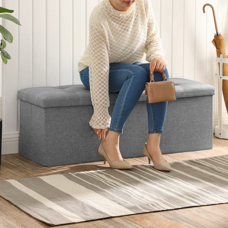 Składana pufa ze schowkiem - Szara pufa do przechowywania 110cm SONGMICS LSF077G05V1