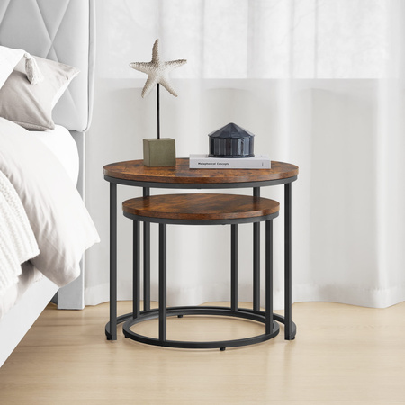 Okrągły stolik kawowy 2 sztuki - Zestaw 2 industrialnych stolików do salonu