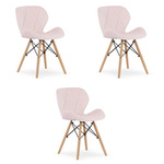 Zestaw tapicerowanych krzeseł z eko skóry LAGO - Różowe krzesła do jadalni x3