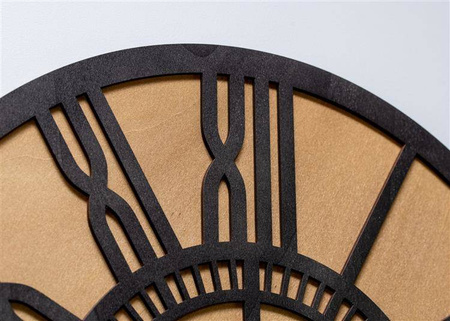 Zegar ścienny LOFTOWY wykonany z podwójnej sklejki brzozowej, kolor czarny, bejca dąb, ORNAMENTI