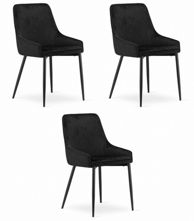 Czarne tapicerowane krzesła z bokami MONZA (3 sztuki) - Proste welurowe krzesła