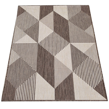 Brązowy dywan sznurkowy zewnętrzny geometryczny ZARA 16 (dwustronny) 80x150 cm